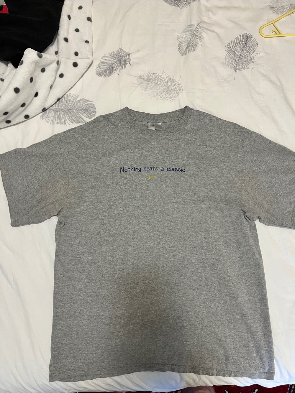Vintage Nike Gray Tag T-Shirt with Navy and Yellow Embroidery